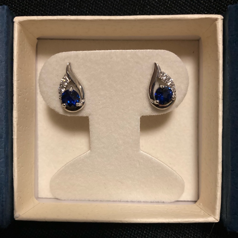Peora Blue Sapphire and CZ Pear Drop Earrings